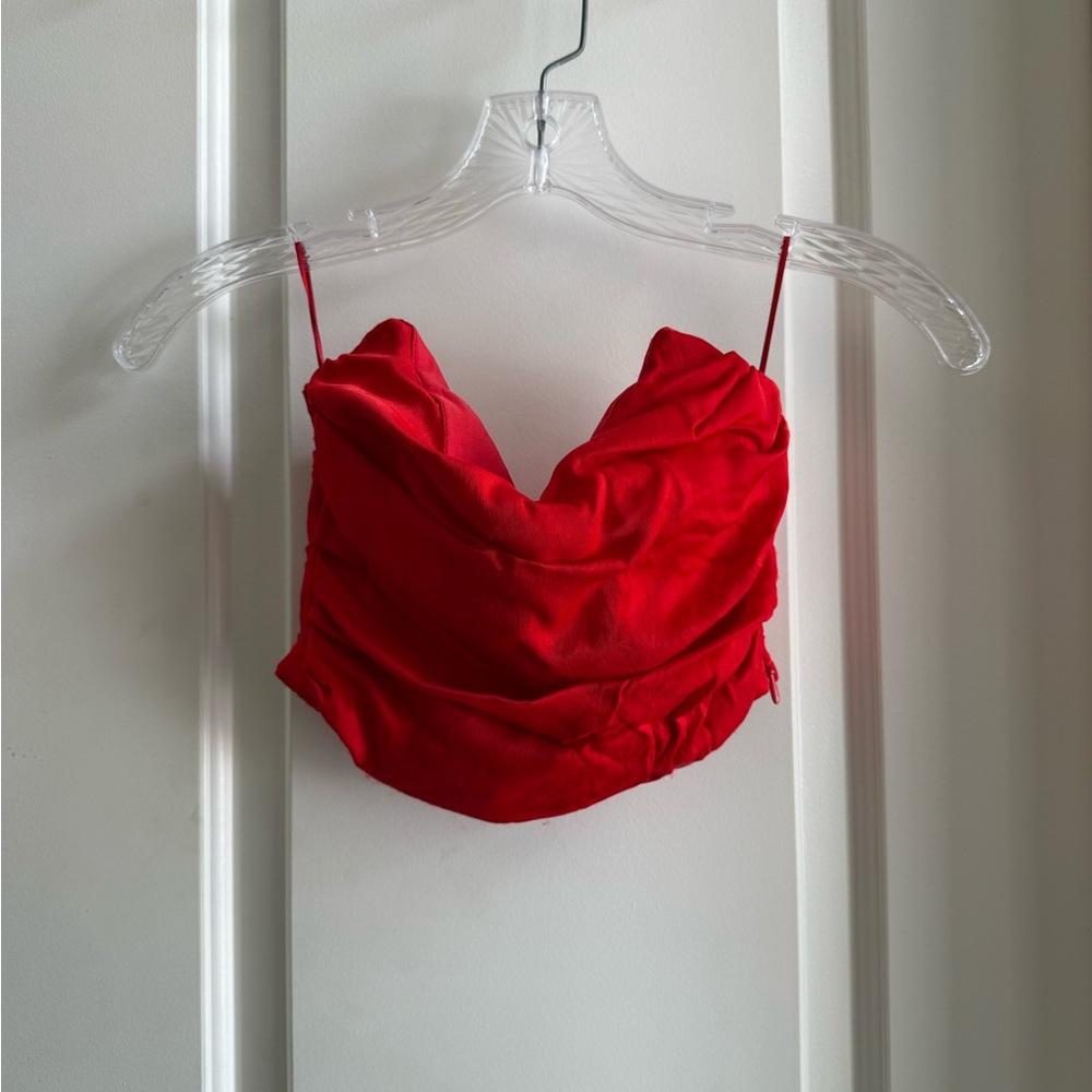 Zara Red Corset Cropped Bandeu Top